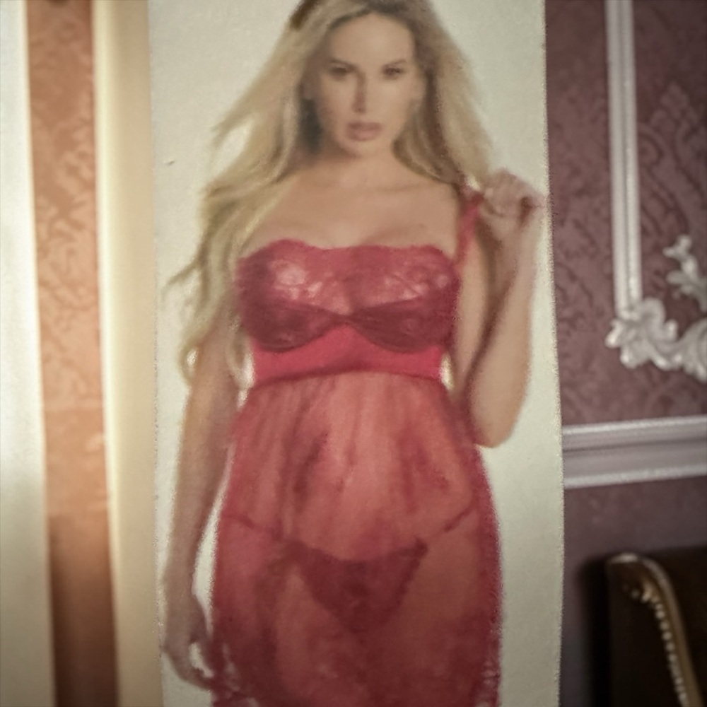 COQUETTE Merlot Lace Babydoll Lingerie with Matching Peekaboo Panties